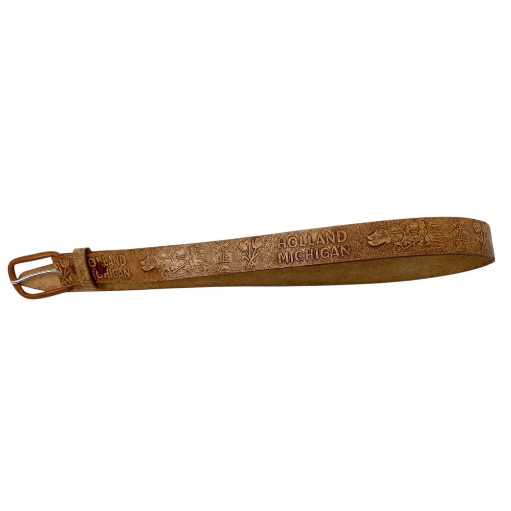 Holland Michigan Souveiner Tooled Belt Geuine Cowhide Size 26 Floral Farming